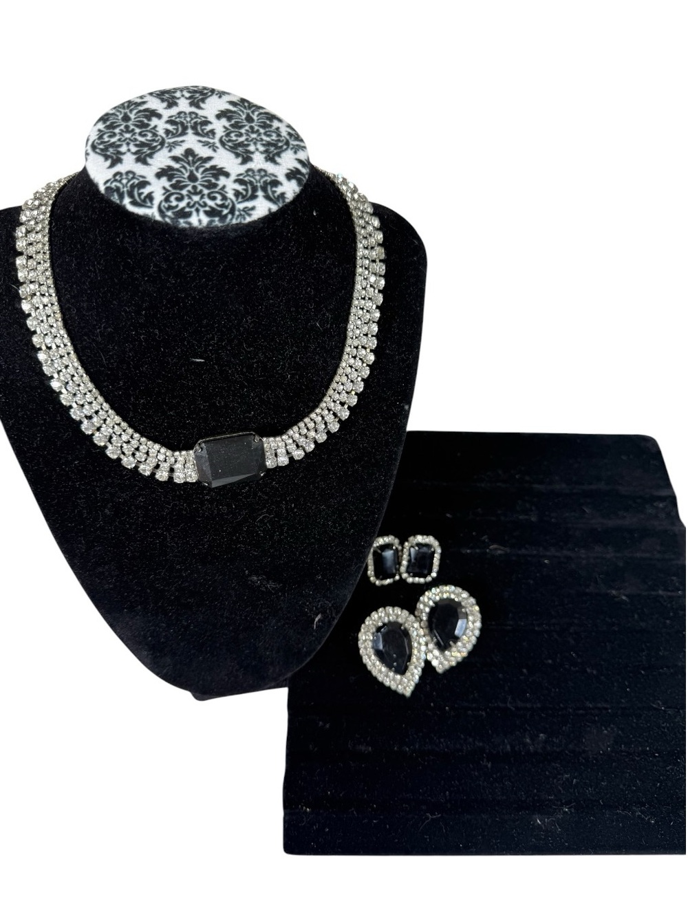 Vintage MUSI Rhinestone Necklace, Earring and Shoe Clips Set